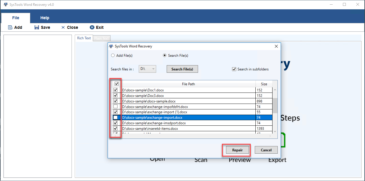 to search for text in files in word