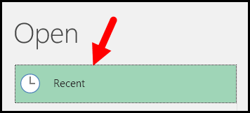 open recent section in excel application